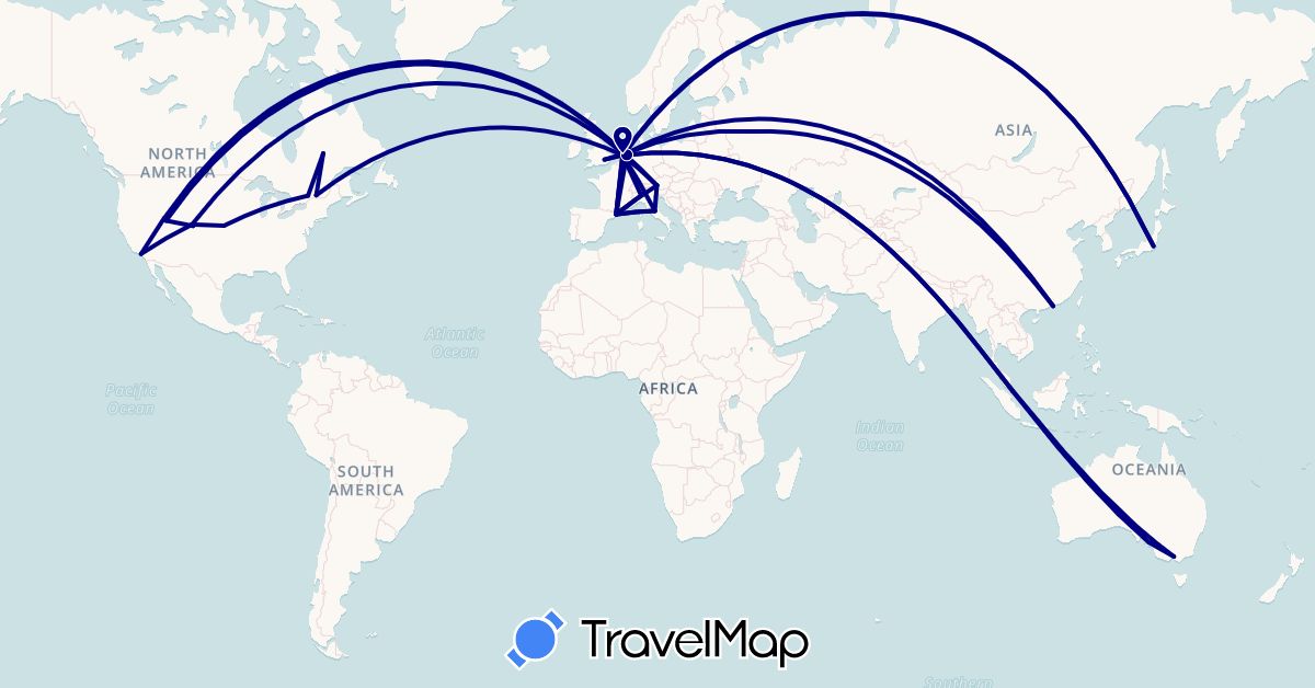 TravelMap itinerary: driving in Austria, Australia, Belgium, Canada, China, Spain, United Kingdom, Italy, Japan, Netherlands, Russia, Singapore, United States (Asia, Europe, North America, Oceania)